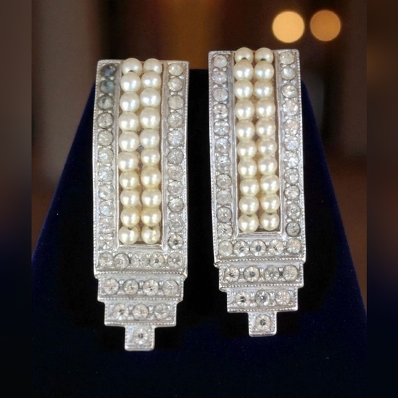 Antique Jewelry - Antique Art Deco Pearl And Paste Dress Clips